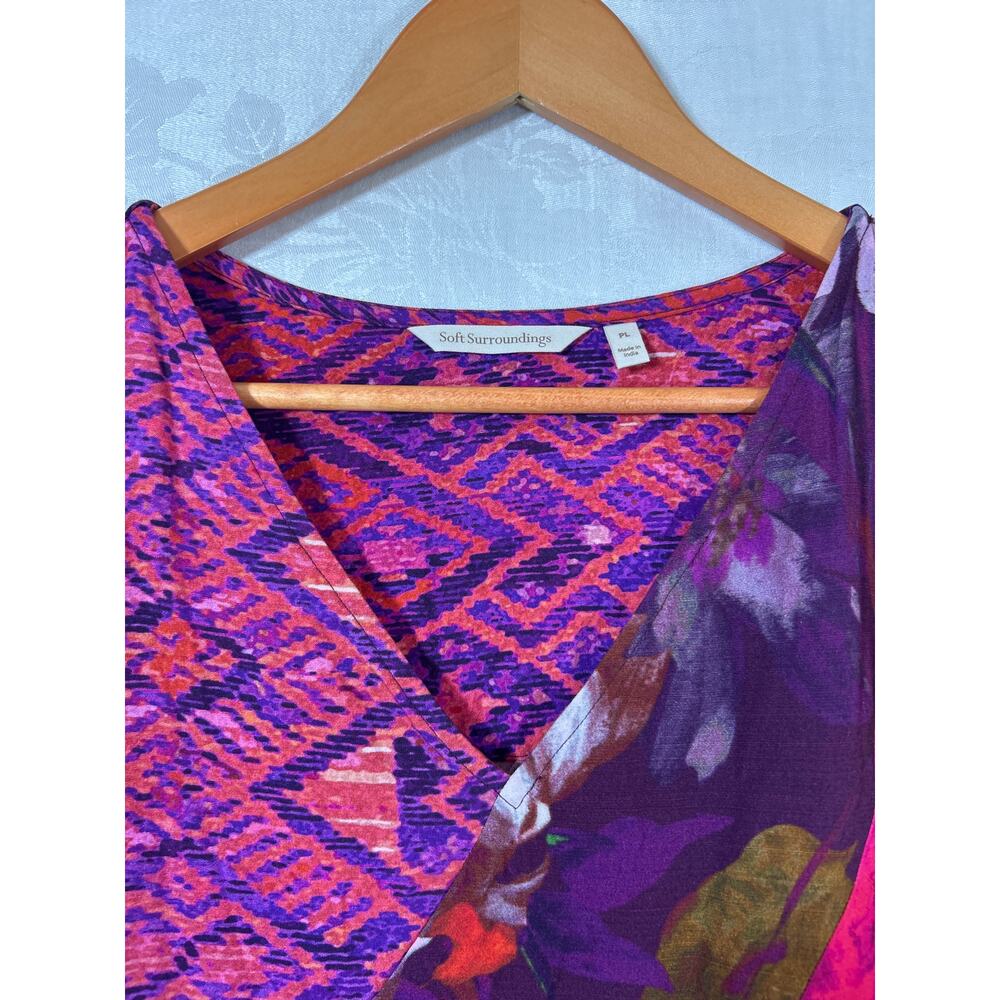 Soft Surroundings Maxi Dress Large PETITE Patchwork Floral Geometric Raspberry - Picture 5 of 9